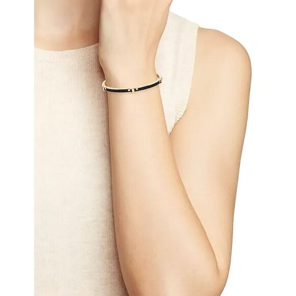 Tory Burch Serif-T Enameled Stackable Bracelet Black OS - Picture 10 of 12